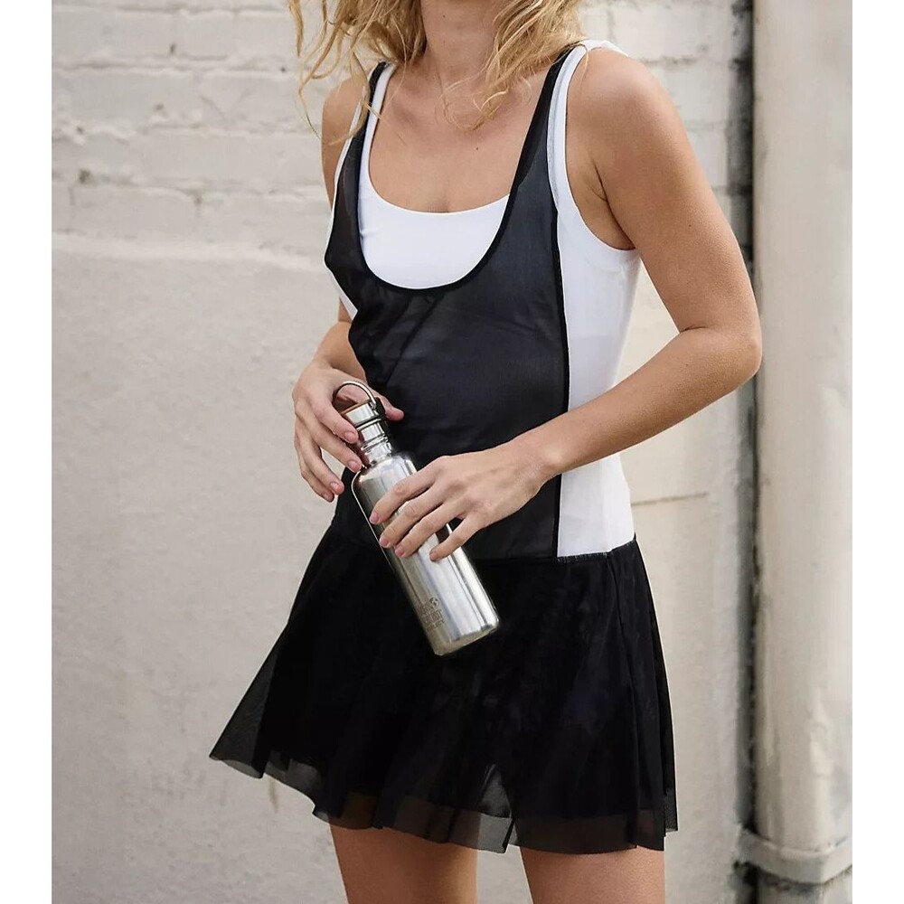 Free People Movement Size Medium Downtown Drop Shot Dress Jumpsuit Black/White
